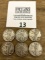 SIX Walking Liberty SILVER Half Dollar coins 1934, 1941, 1942 (2) & 1943 (2)