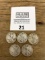 FIVE Walking Liberty Silver Half Dollars 1917, 1923, 1934, 1935, 1943