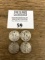 FOUR Walking Liberty Silver Half Dollar coins 1918, 1920, 1940 & 1944