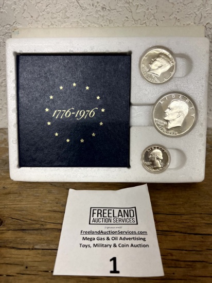 United States BICENTENNIAL SILVER Proof Set 1976 Silver Dollar, Half & Quarter