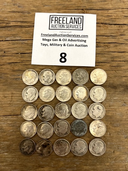 TWENTY FIVE Roosevelt SILVER Dimes 1940s/50s/60s