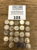25 Silver ROOSEVELT Dimes 1940s/50s/60 in good condition