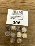 TEN Silver Roosevelt Dimes 1940s/50s/60