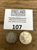 Pair of Silver Half Dollars 1906 Barber and 1964 Kennedy