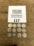 TWELVE Mercury Silver Dimes 1920s-40s