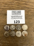 EIGHT Silver Washington Quarters 1930s - 1950s