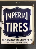 Imperial Tires PORCELAIN Flange Sign East Palestine OHIO 1920s Ingram-Richardson Beaver Falls PA