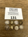 Early 1900s group of EIGHT Silver Barber Dimes