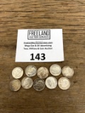 TEN Silver Roosevelt Dimes 1940s/50s/60