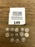 THIRTEEN Mercury Silver Dimes 1930s to 1940s