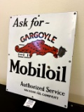 1930s GARGOYLE Mobiloil Vacuum Oil Company porcelain Cabinet Sign 24