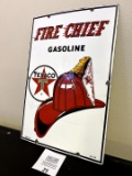 1962 Texaco FIRE CHIEF porcelain Gas Pump Plate sign