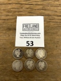 SIX Barber Silver Half Dollars 1898, 1902, 1904, 1906, 1909 and 1916
