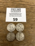 FOUR Walking Liberty Silver Half Dollar coins 1918, 1920, 1940 & 1944