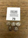 FIVE 1920s STANDING LIBERTY Silver Quarters
