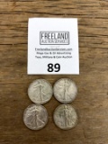 FOUR Walking Liberty Silver half Dollar coins 1937, 1939, 1941 & 1942