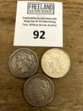 THREE 1920s SILVER Peace Dollars 1922 (2) and 1923