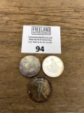 Three 1 ounce Silver Coins good condition