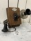 Property of Interstate Telephone Co. Dyersville, IA unusual oak compact wall telephone
