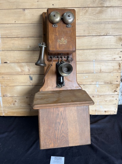 Sterling Electric Oak Double box wall telephone with brown receiver & mouthpiece