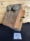 rare BLACK RIVER TELEPHONE CO. Office Boonville, NY Oak telephone magneto top box