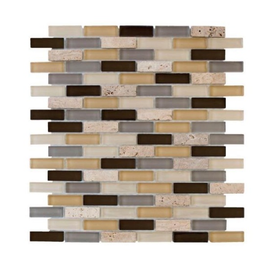 Jeffrey Court - Castle Stone Brick 12 in. x 12 in. x 8 mm Glass Travertine Mosaic Wall Tile.