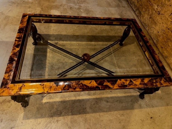 Century Furniture Inlaid Tortoise Shell Bronze glass top cocktail table 38”x54”x18” high