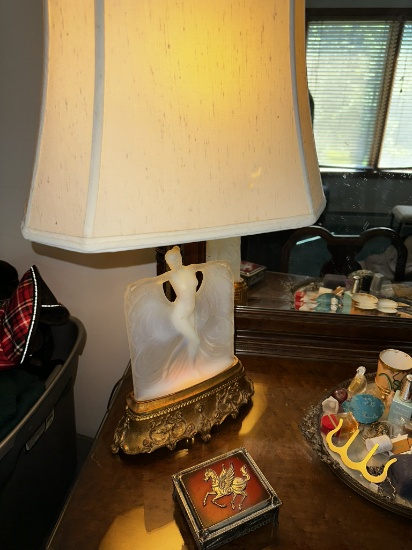 Lalique Opalescent Women w/flowing robe glass lamp