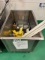 SS rolling bin w/plastic utensils, 36”x23”x48”