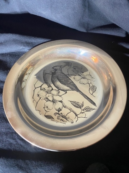Franklin Mint SOILD STERLING silver bird plate - "the Cardnial"