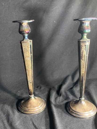 sterling silver pair of candle holders