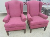 Pair of Temple Burgundy Wingback Chairs