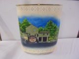 Vintage Laundry Hamper with Painting