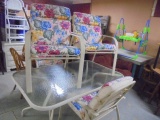 Glass Top Patio Table w/ 4 Chairs and Cushions