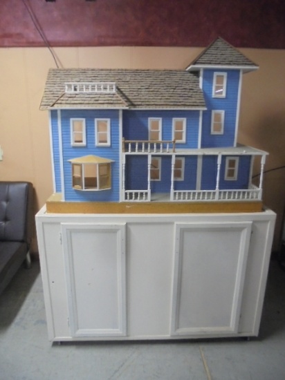 Doll House w/ Rolling Cabinet and Extra Pieces/Materials