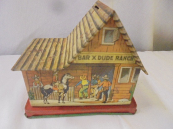 Bar X Dude Ranch Tin Litho Bank