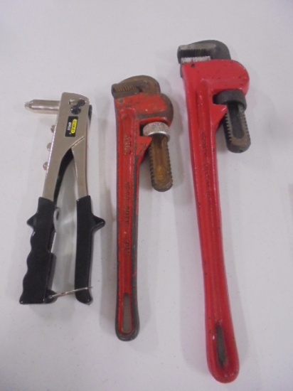 18" and 14" Pipe Wrenches and Stanley Pop Rivet Gun