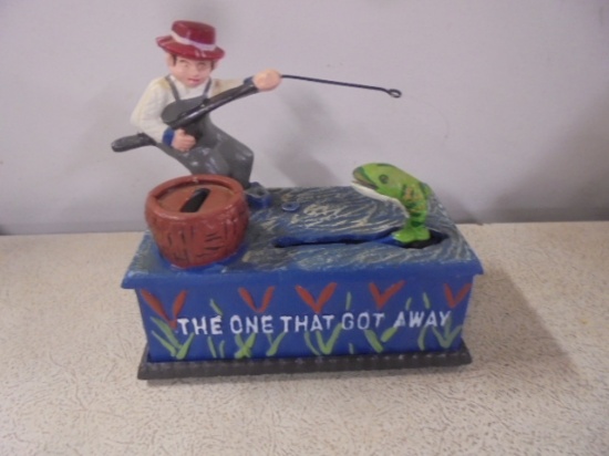 Cast Iron Fisherman Mechanical Bank