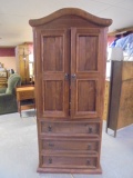 Solid Wood Wardrobe Cabinet w/3 Drawers and Double Doors