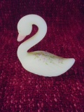 Fenton Hand Painted and Signed Opal Signed Art Glass Swan