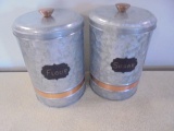 Pair of Galvanized Metal Canisters