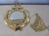 Brass Anchor Mirror and Brass Sailboat