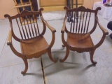 Beautiful Matching Pair of Antique Carved Oak Arm Chairs