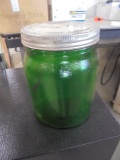 Vintage Green Glass Jar w/Lid