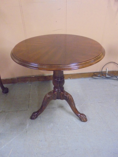 Beautiful Lane Solid Cherry Round Side Table w/Ball and Claw Feet