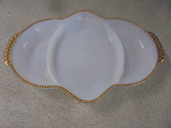 Fire King Ovenware Milk Glass Divided Relish Dish