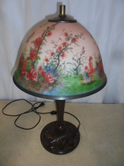 Beautiful Iron Painted Glass Shade Table Lamp