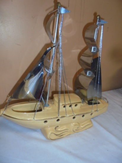 Vintage Tan Sailing Ship TV Lamp
