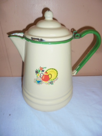 Vintage Tan Enamelware Coffee Pot