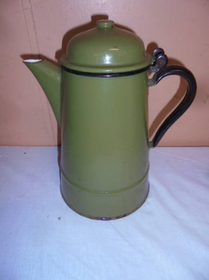 Vintage Green Enamelware Coffee Pot